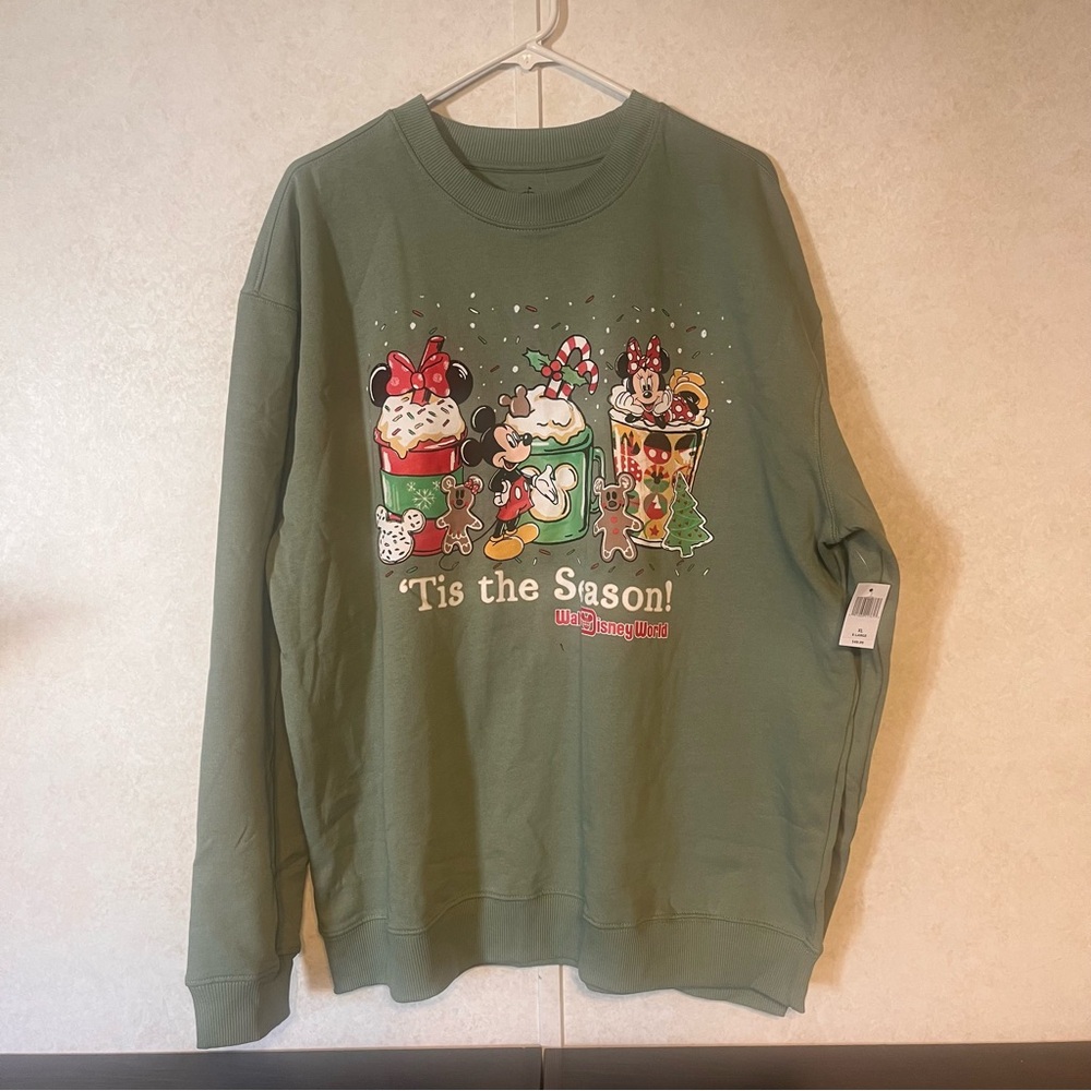 2025 Disney Parks Christmas Tis The Season Green Sweatshirt‎ Adult Sizes NWT!